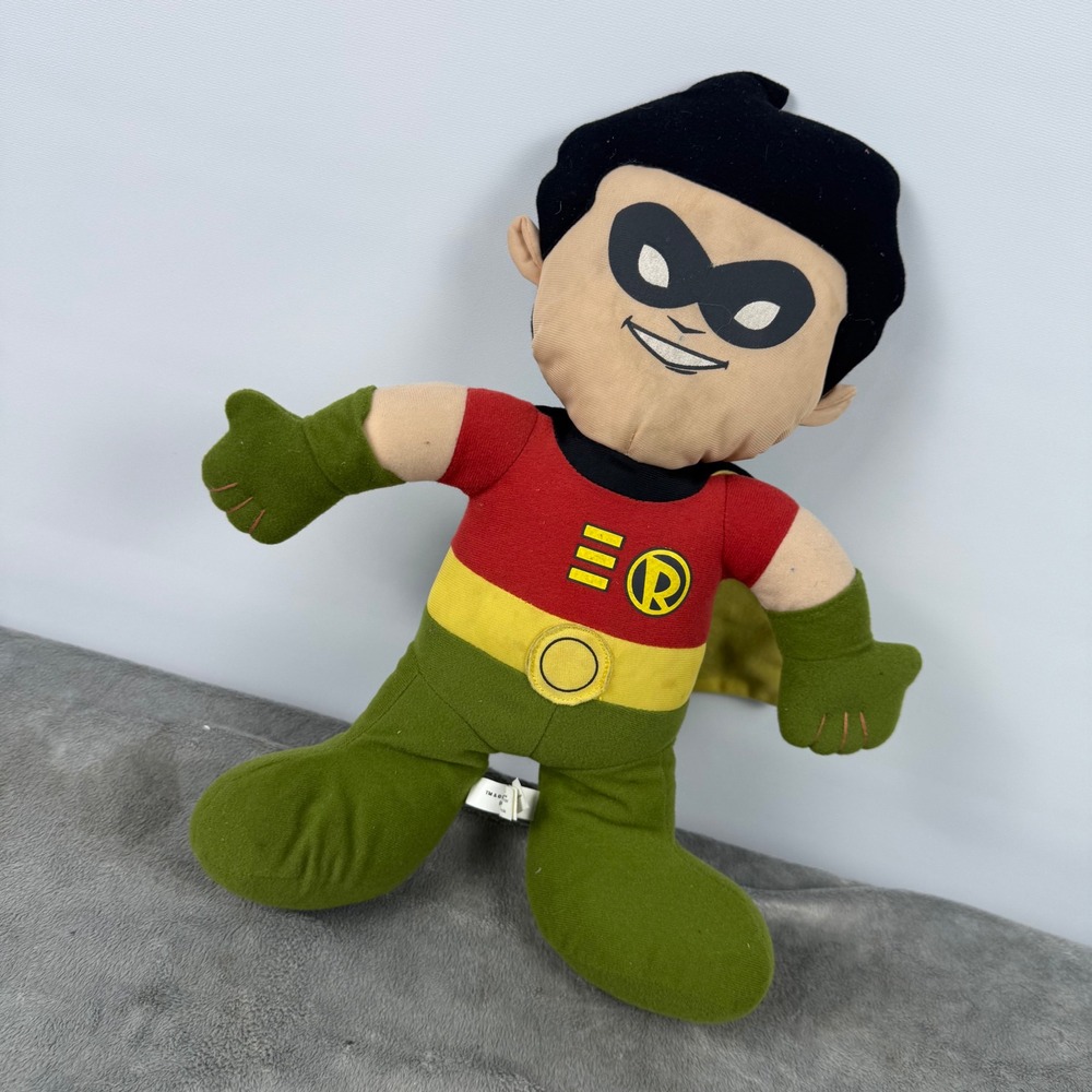 DC Super Friends Robin Plush Toy Kids 15in Green Red Excellent 2012 Cape Stuffed